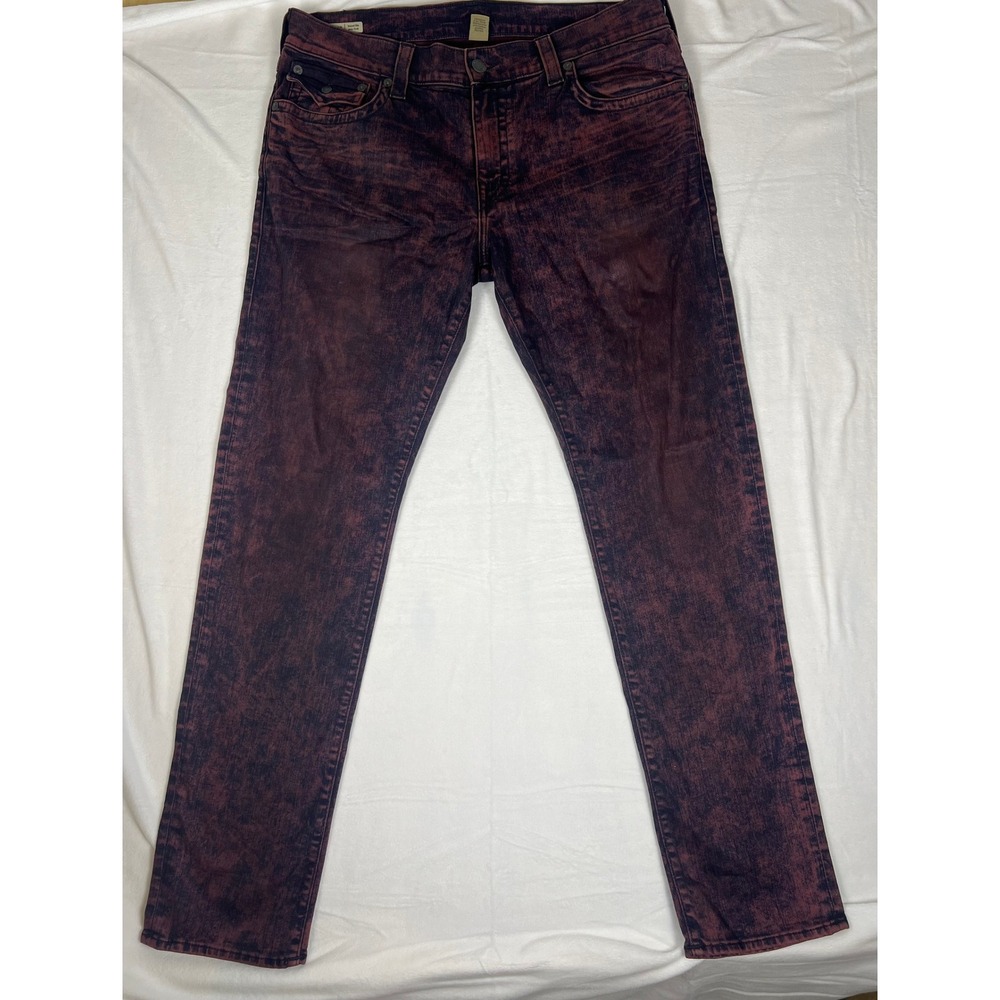 True Religion Men 38 Geno Relaxed Slim Jeans Purple Black Acid Wash USA Made Y2K - Picture 4 of 12